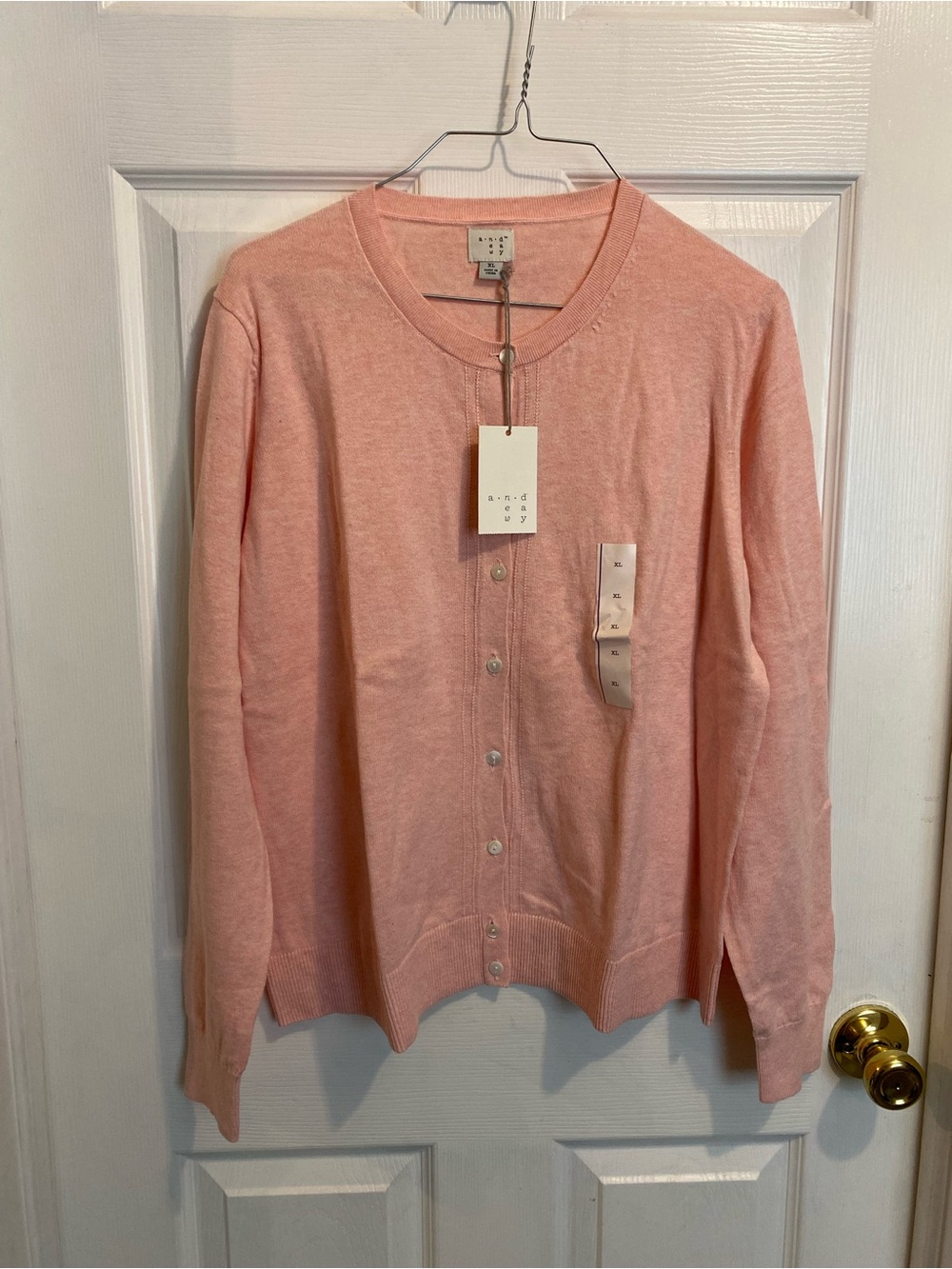 a new day Peach-Pink Button-Front Cardigan